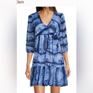 NWT Calvin Klein Surplice Bodice Tie Dye Tiered Chiffon Dress 6